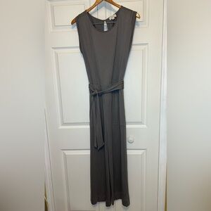 LOFT Gray Sleeveless Jumpsuit Tie Belt Pockets Wide Leg Size S